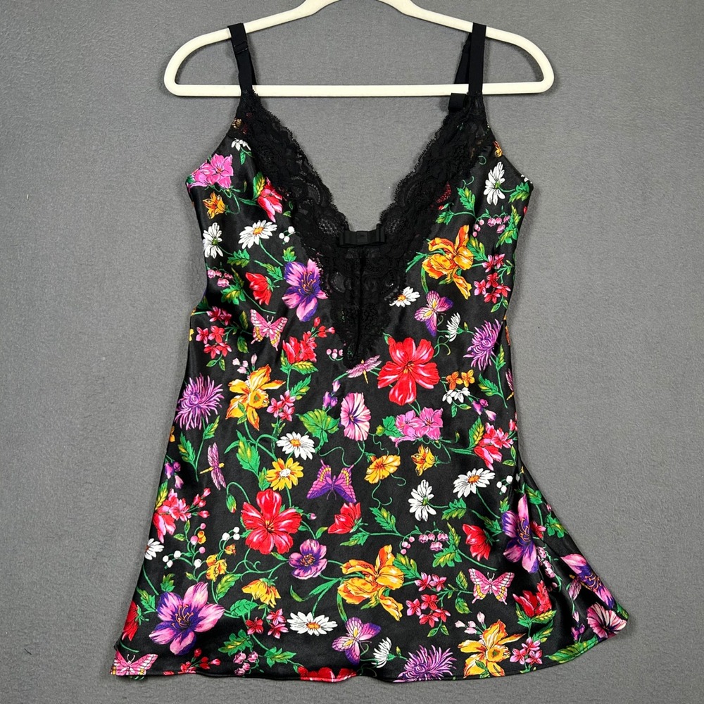 Victoria's Secret Slip Dress Womens Small Black Floral Butterfly Lace Trim Mini